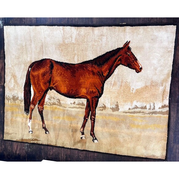 Vintage Thoroughbred Horse Equestrian Throw Rug or Wall Hanging Cottage barn - Picture 3 of 10